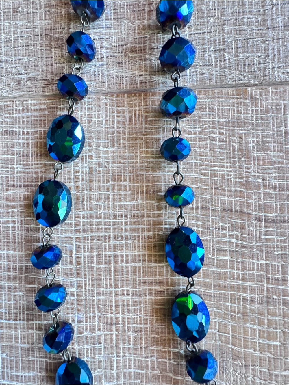 Iridescent Blue Faceted  glass Bead Necklace purchased from a craft fair.